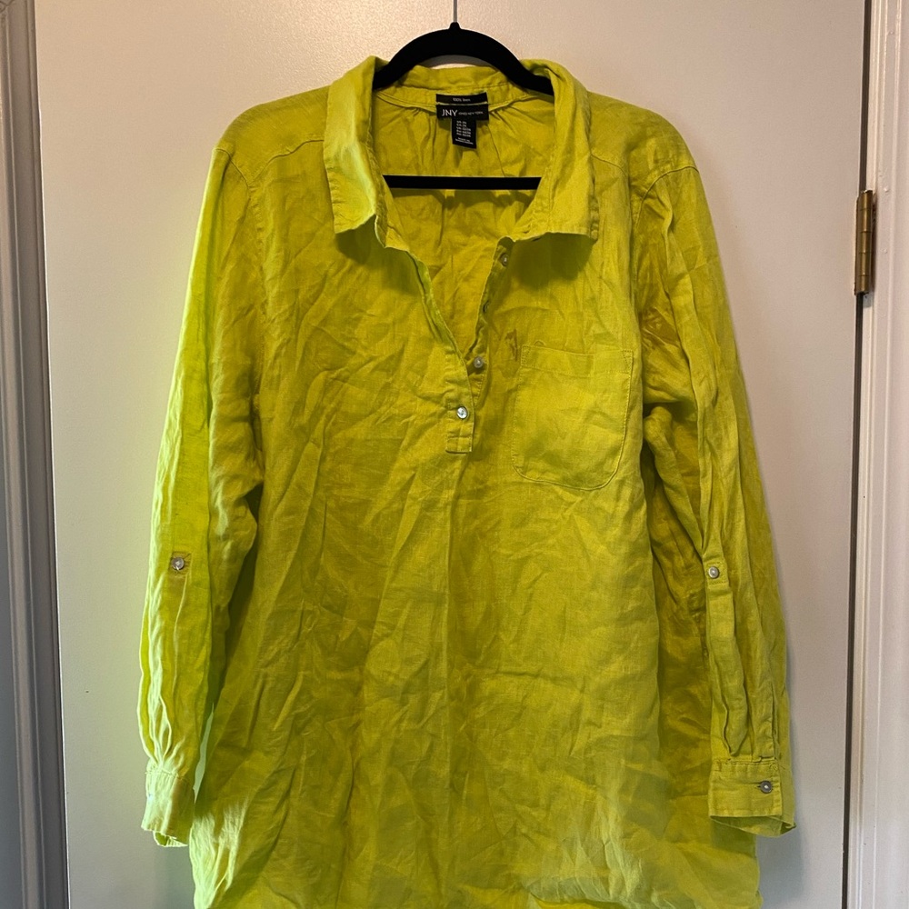 JNY LINEN LIME GREEN BUTTON UP BLOUSE -size 2XL
